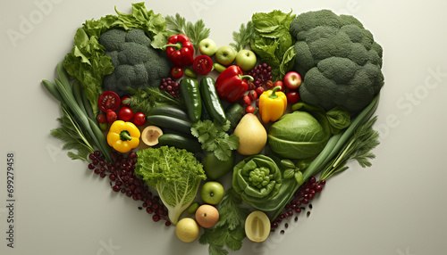Fresh vegetables tomato, broccoli, cauliflower, carrot, cucumber, onion, kale, radish generated by AI