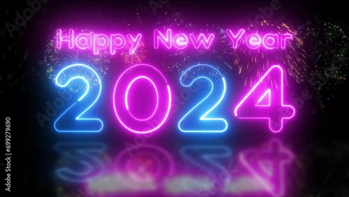 christmas merry happy new-year 2024 background. 2024  fireworks background loop