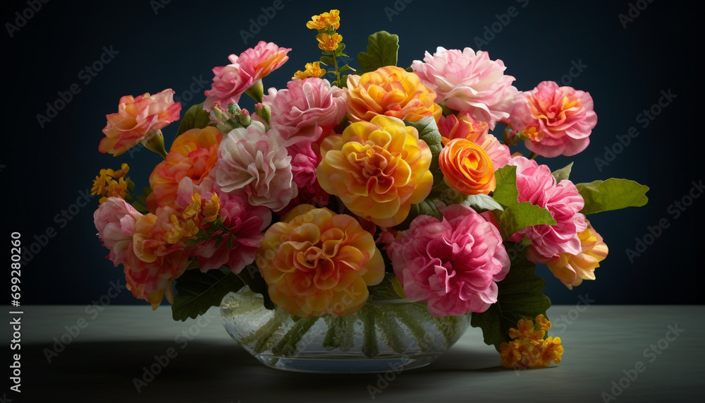 A beautiful bouquet of fresh flowers brings romance to the table generated by AI