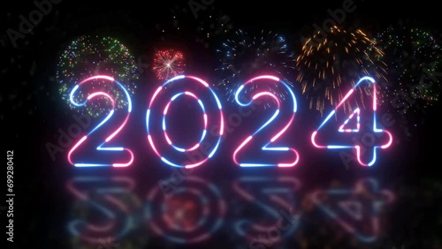 loop seamless of firework of year 2024 greeting during new year eve countdown celebration,