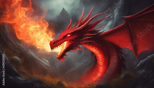 Dragon for Chinese New Year 2024. Scary red breathing fire