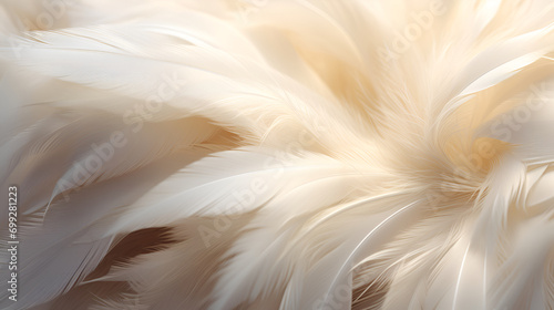 Close-up of soft, white feathers creating a tranquil and delicate texture ideal for serene themes. Highly suitable for industries related to bedding, beauty, and wellness © eleonora_os