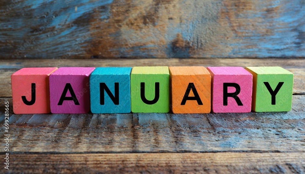 Fototapeta premium Month of January written on colorful wooden blocks