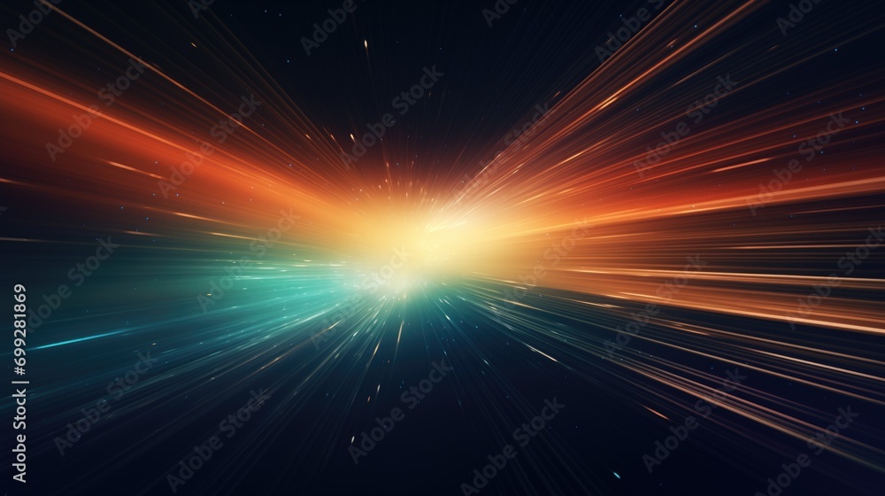 Obraz premium abstract space lines background rainbow lighting, abstract background with copy space; stock footage, in the style of dark orange and dark aquamarine, light navy and bronze, generative AI.