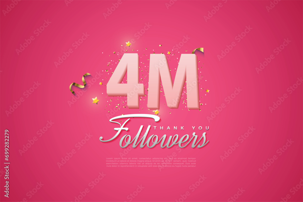 4000 followers card light Pink 4M celebration on Pink background, Thank you followers, 4M online social media achievement poster, 