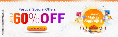 Makar Sankranti Sale banner, special, offers, discount, deals, concept. Shopping advertisement background web banner.