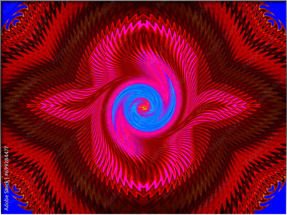 Abstract, Dark Pink Serrated Design, with a Central Swirl, 3d, within a Border Abstract, Dark Pink Serrated Design, with a Central Swirl, 3d, within a Border