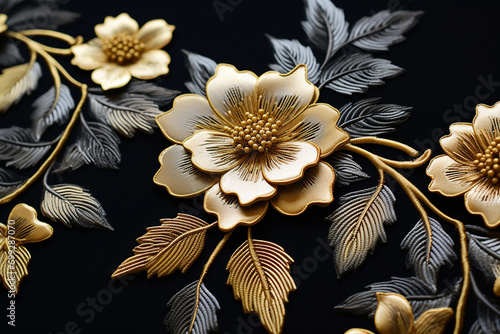 Beautiful Multi-Color Flowers Embroidered on Dark Fabric - Exquisite Floral Decor for Fashion and Textiles - Created with Generative AI Tools
