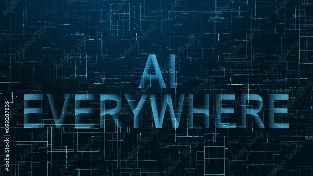 AI everywhere text technology data line animation AI everywhere text technology data line animation