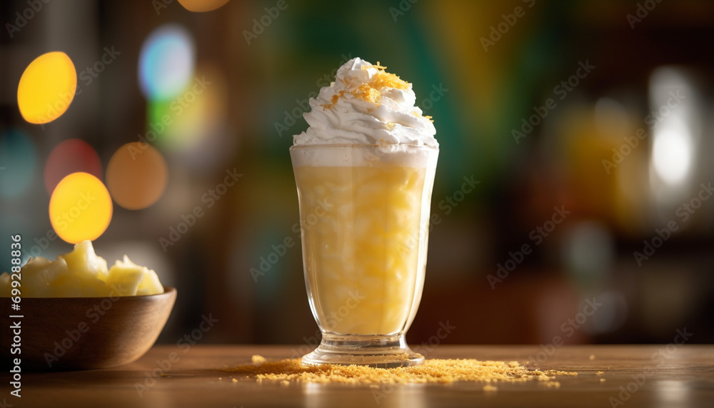 Freshness and sweetness on a table, gourmet dessert and drink generated by AI Freshness and sweetness on a table, gourmet dessert and drink generated by AI