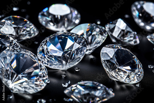 Dazzling Close-Up Shot of Round Cut Zircon Zirconia Gems - Sparkling Gemstone Elegance - Created with Generative AI Tools