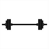 Black and white barbell icon, isolated on white background. Weight-lifting symbol. Sport equipment. Vector illustration. 