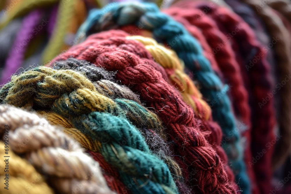 Mesmerizing Image of Braided Multi-Colored Woollen Yarns - Artistic Fiber Craft Display - Created with Generative AI Tools