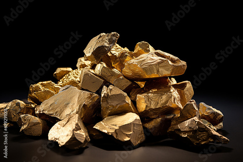 Golden Wealth: Pile of Gold Nuggets on Black Background - Precious Stones and Financial Business Concept - Created with Generative AI Tools