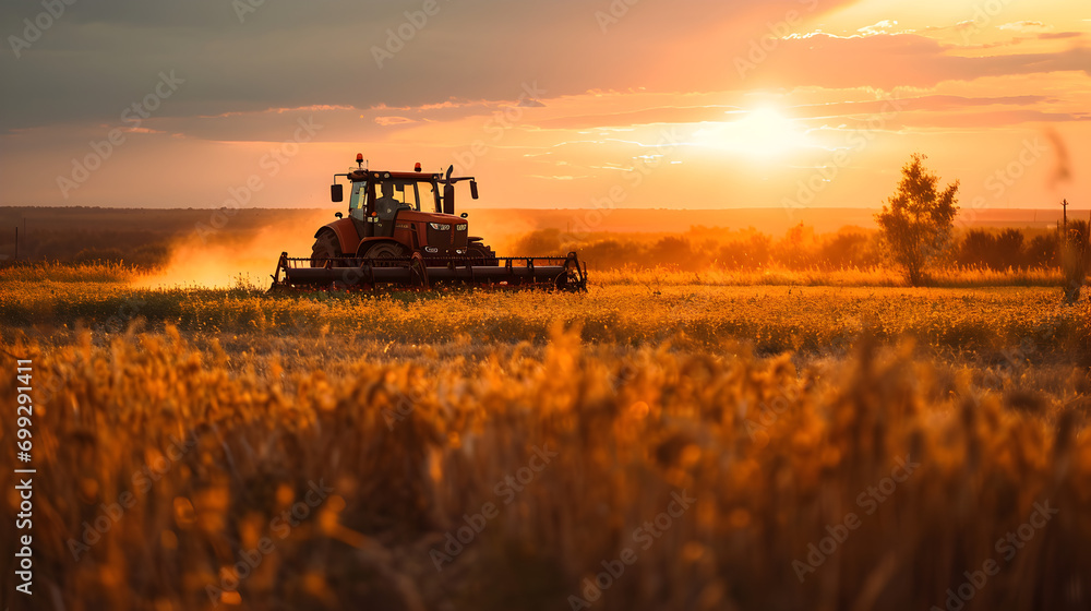 Naklejka premium Tractor at Work in Agricultural Field - Generative AI