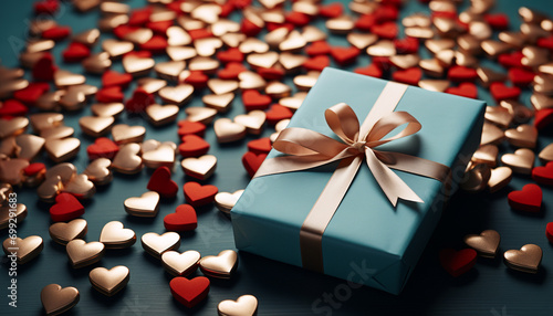 A love filled celebration with a heart shaped gift box generated by AI