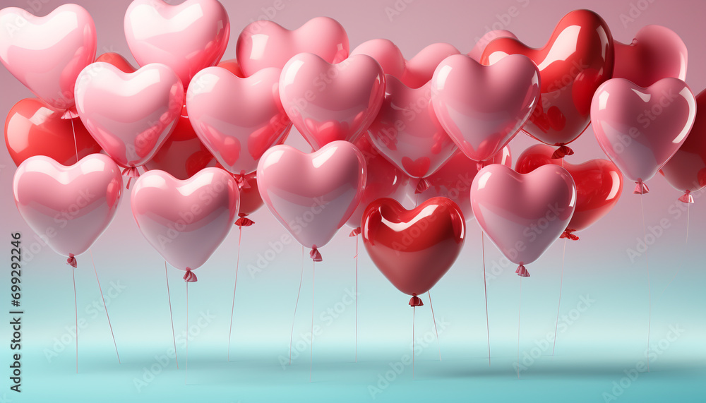 Love and celebration fill the air with heart shaped balloons generated by AI