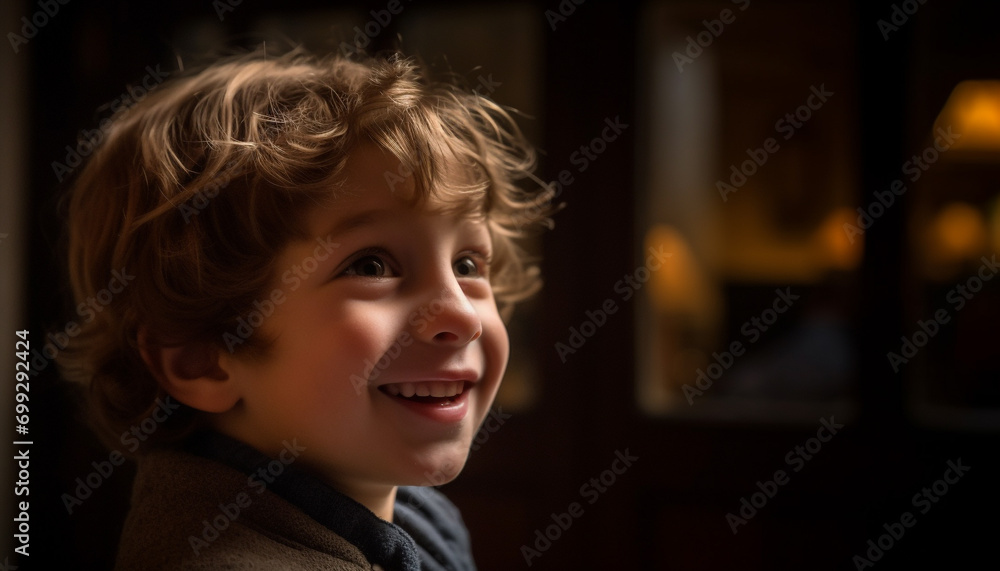 Smiling boy, happiness, cute, cheerful, joy, childhood, fun, innocence, laughter, playful generated by AI Smiling boy, happiness, cute, cheerful, joy, childhood, fun, innocence, laughter, playful generated by AI
