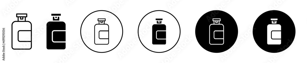 Body Soap icon flat logo set. plastic cosmetic skin care shampoo bottle container pump bottle vector sign in editable stroke - obrazy, fototapety, plakaty 
