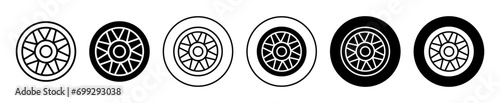 car hubcap trim alloy wheel icon flat line logo set. round tire steel hubcap vector symbol illustration 