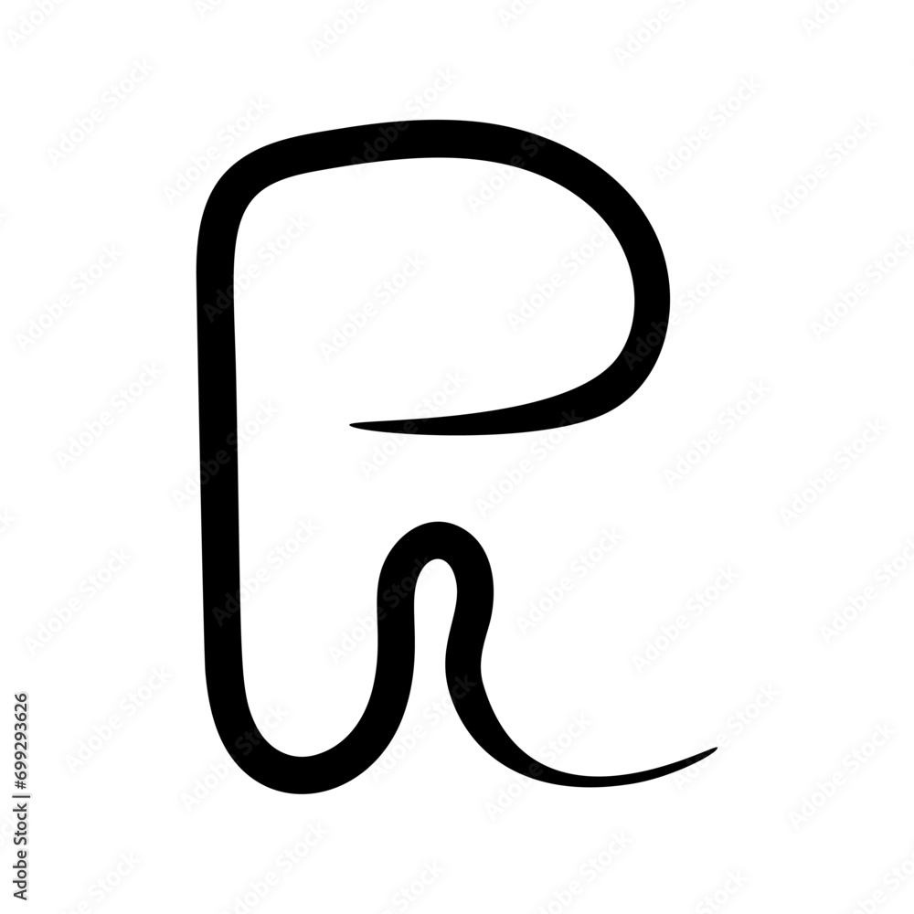 Vector letter r hand drawn with one line. Logo symbol of the r sign.