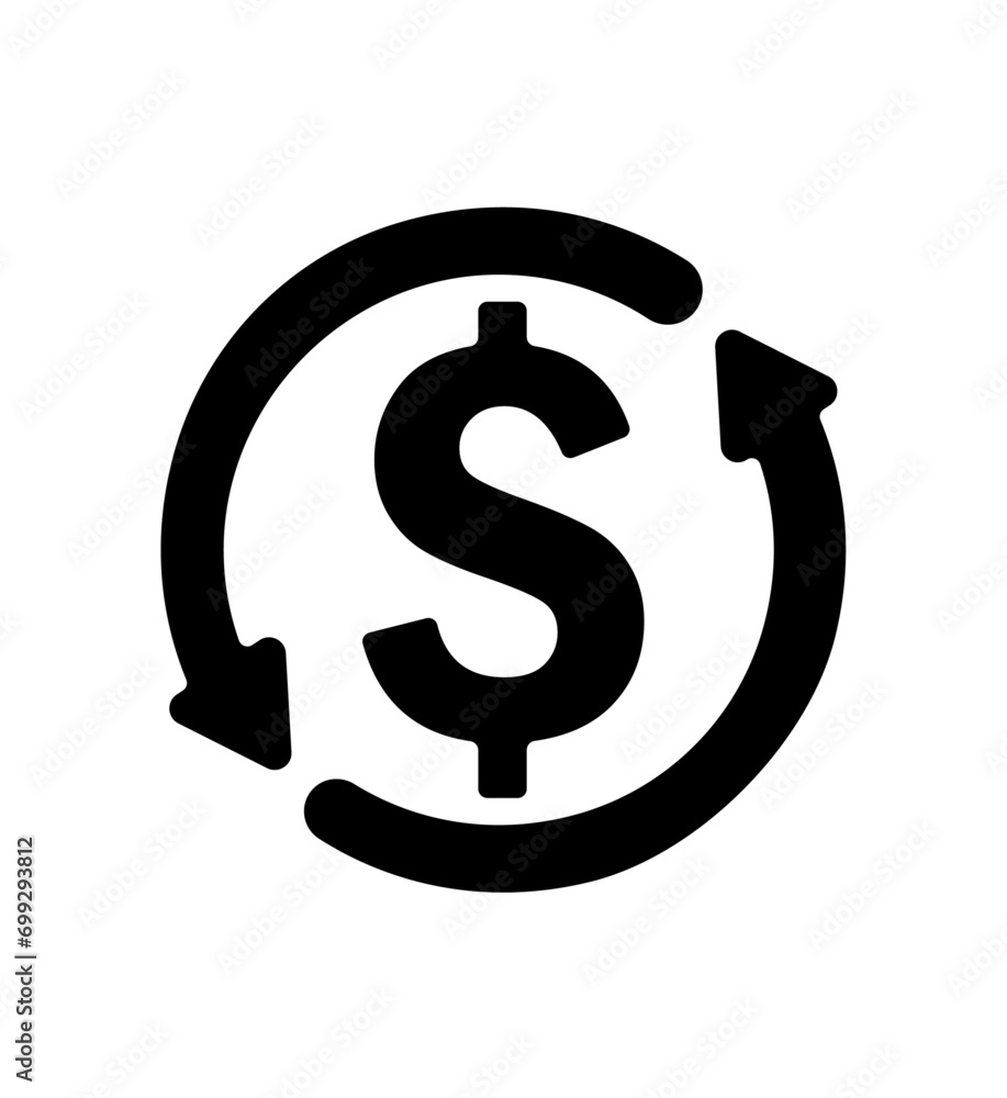 Cashback icon dollar with back arrow , return money, cash back rebate, web symbol on white background Cashback icon dollar with back arrow , return money, cash back rebate, web symbol on white background