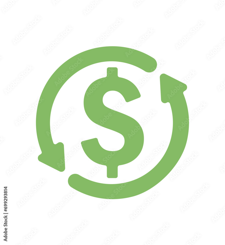 Fototapeta premium Cashback icon dollar with back arrow , return money, cash back rebate, green web symbol on white background