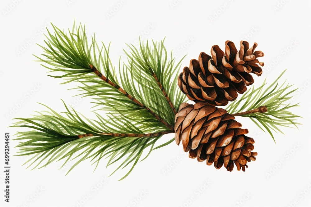 Cones and pine branch on white background. Cones and pine branch on white background.