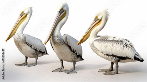 pelicans on a white background. AI Generative photo