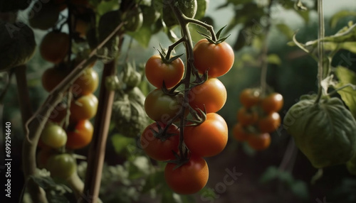 Wallpaper Mural Fresh, organic tomato plant grows in a lush vegetable garden generated by AI Torontodigital.ca