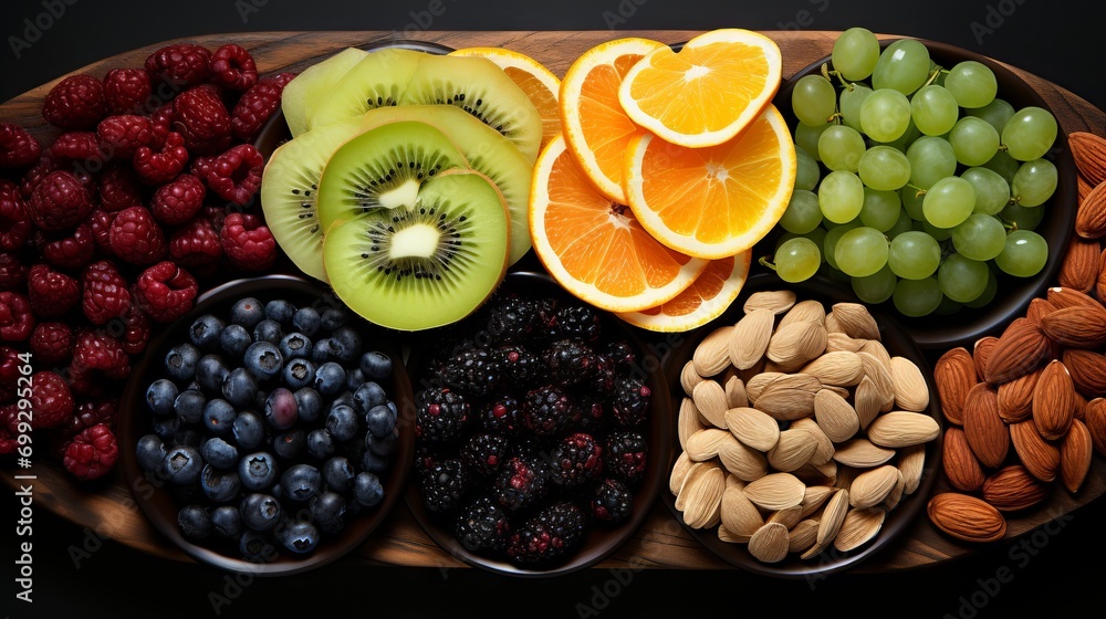 Assorted dried fruits and nuts on a dark background, Concept: healthy and nutritious selection of snacks, healthy snack
Assorted dried fruits and nuts on a dark background, Concept: healthy and nutritious selection of snacks, healthy snack
