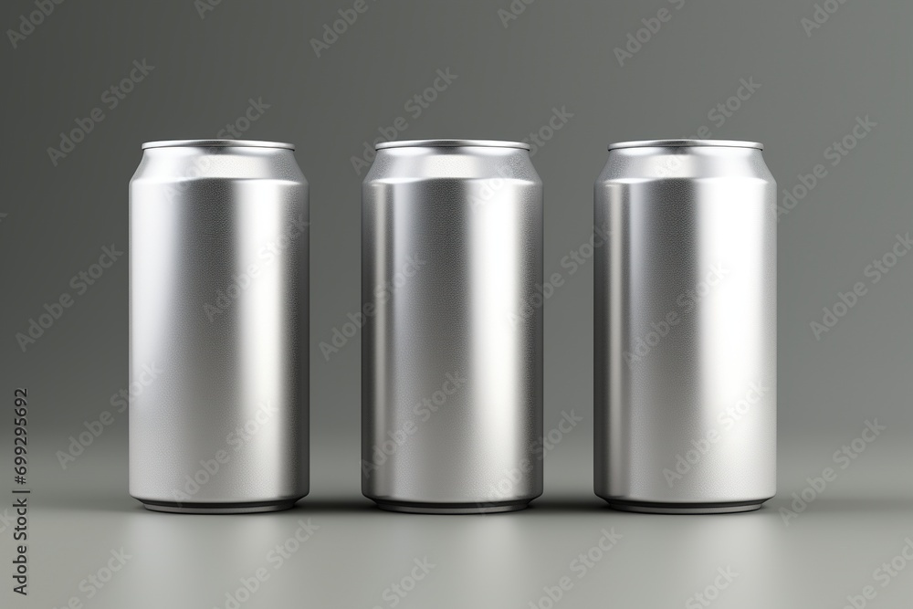 Three aluminium cans. Three aluminium cans.