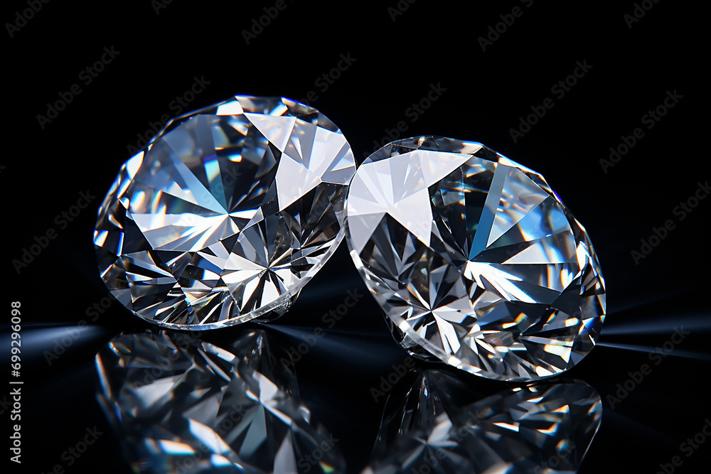 Dazzling Duo: Two Diamonds Isolated on Black Background - Precious Gemstones in Striking Contrast - Created with Generative AI Tools Dazzling Duo: Two Diamonds Isolated on Black Background - Precious Gemstones in Striking Contrast - Created with Generative AI Tools