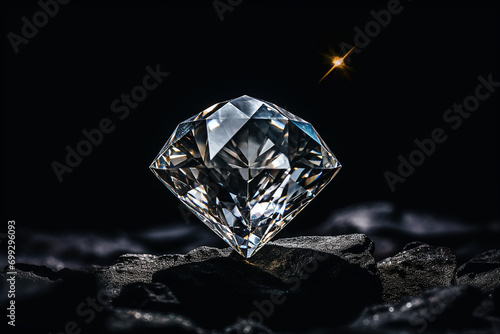 Diamond Sparkle on Black Coal Background - Precious Gemstone Contrast - Created with Generative AI Tools