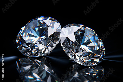 Dazzling Duo  Two Diamonds Isolated on Black Background - Precious Gemstones in Striking Contrast - Created with Generative AI Tools