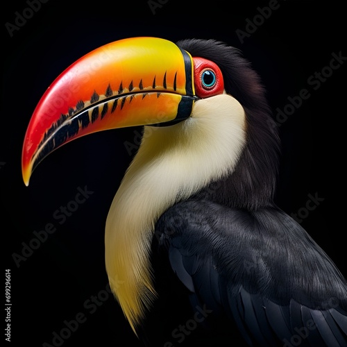 Toucan portrait with a black background 