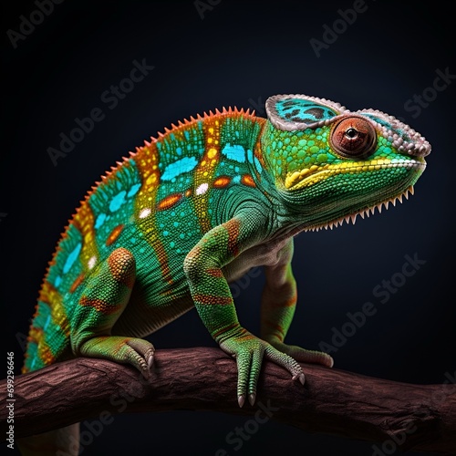 Chameleon portrait with a black background 