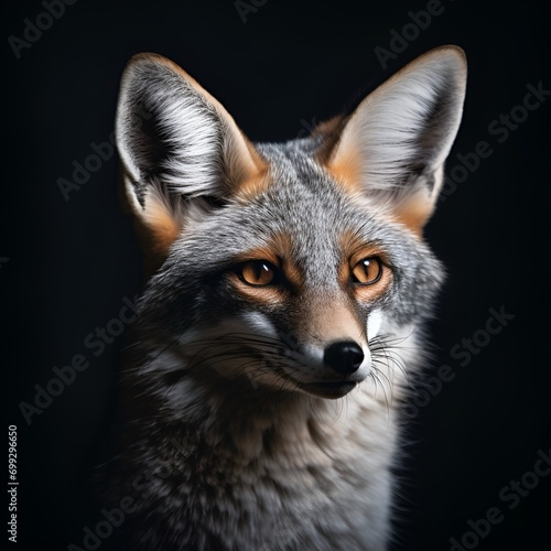 Red fox portrait with a black background  © Brian
