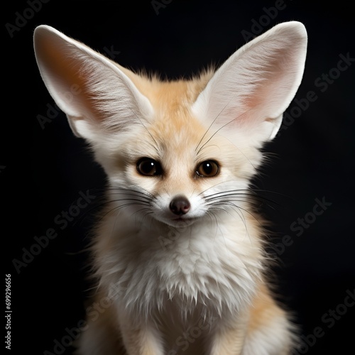 Fennec fox portrait with a black background 