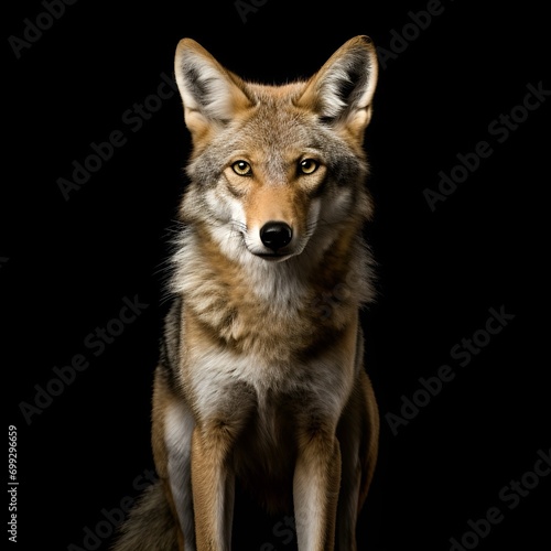 Coyote portrait with a black background  © Brian