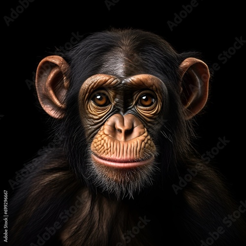 Chimpanzee portrait with a black background 