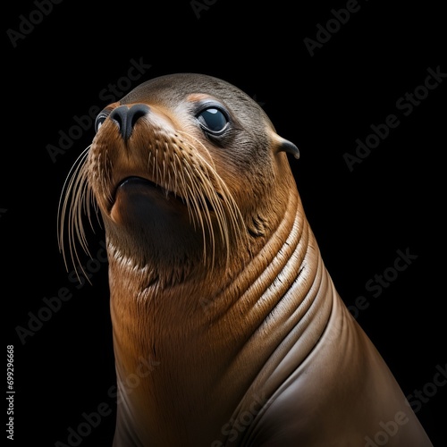 Sea lion portrait with a black background 