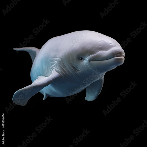 Beluga whale portrait with a black background 