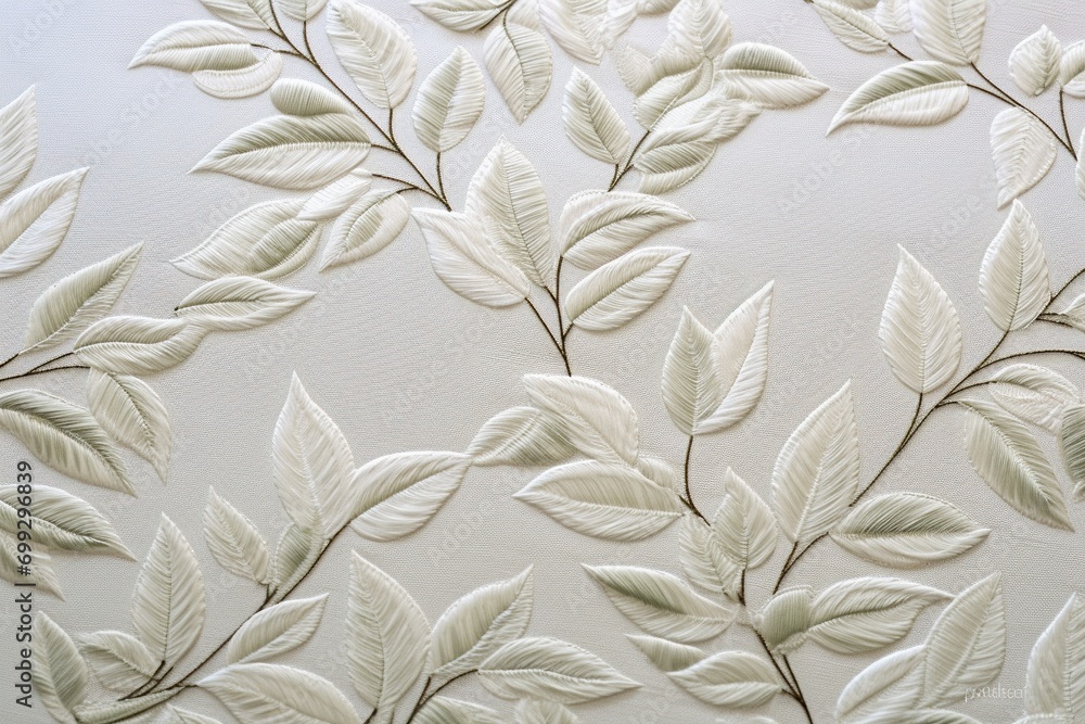 Fototapeta premium Leaves, embroidered in soft white.