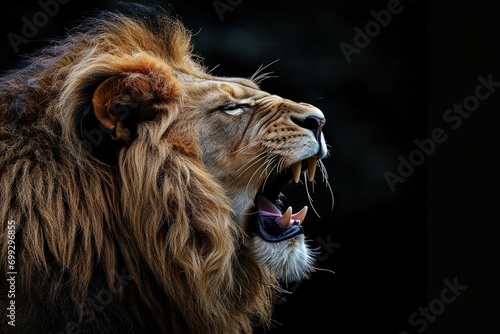 Lion roaring on black background. 