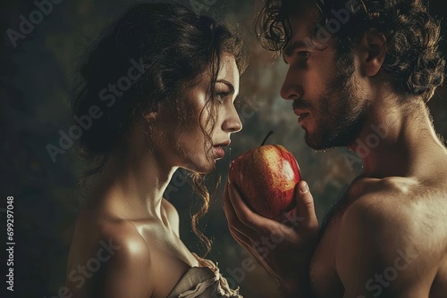 Fototapeta Adam and Eve with an apple