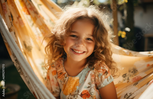 Wallpaper Mural A cute girl smiling while sitting in a hammock on a sunny day, generative AI Torontodigital.ca