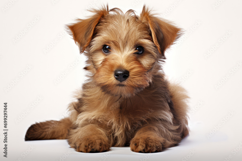 A charming puppy against a white backdrop, generative AI A charming puppy against a white backdrop, generative AI