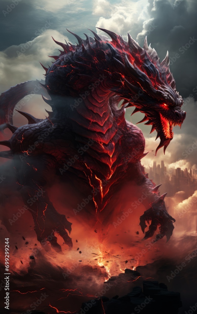 Fantasy dragon Furious mythical creature in neon light, AI Fantasy dragon Furious mythical creature in neon light, AI