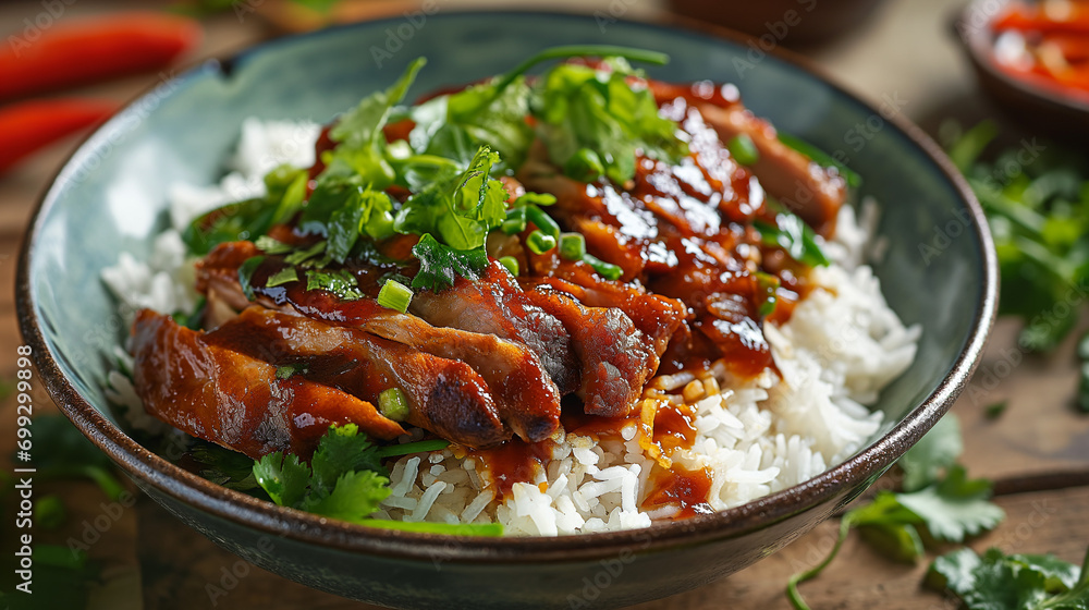 barbecue pork over rice in Asia style barbecue pork over rice in Asia style